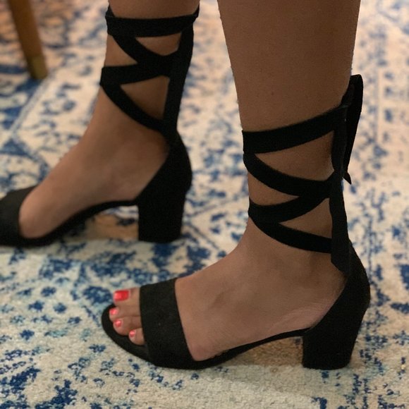 Ann Taylor Loft Suede Lace-Up Heeled Sandals - Picture 1 of 3